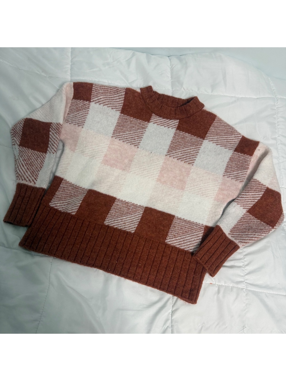 fuzzy soft fall autumn patch work orange beige white sweater xs target halloween